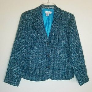 Coldwater Creek Blazer Wool Tweed Teal Size PM